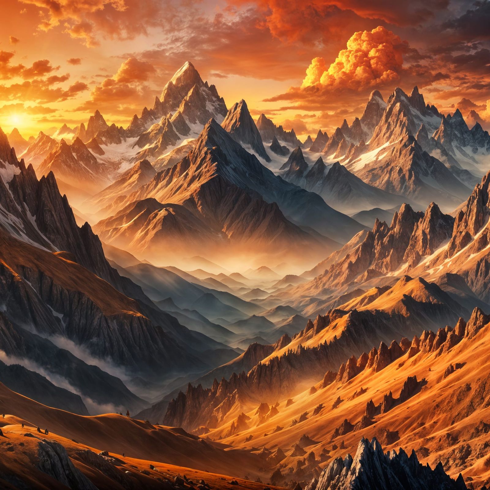 Epic Sunset Over Mountains in Digital Matte Painting