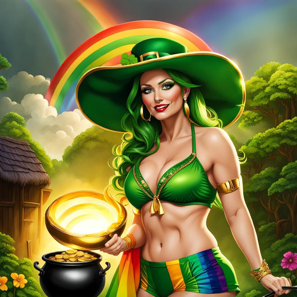 Leprechaun Woman with Bikini and Pot of Gold