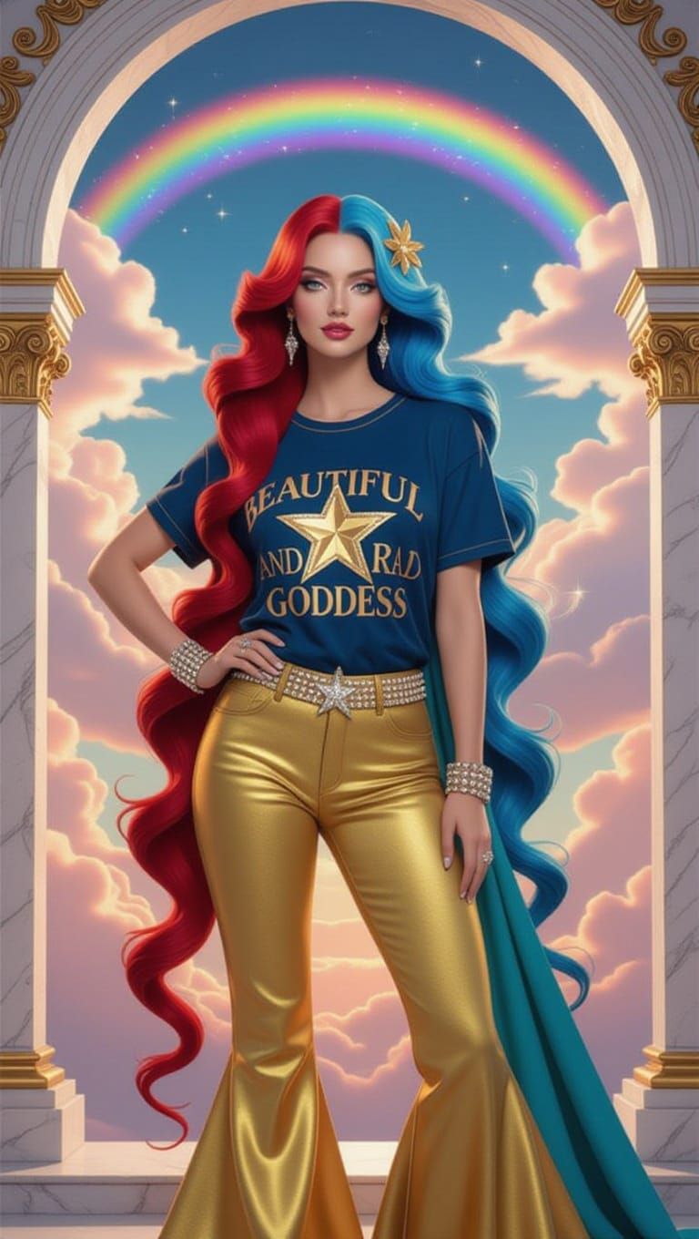 Goddess in Neon Rhapsody, Cyberpunk Goddess Portrait