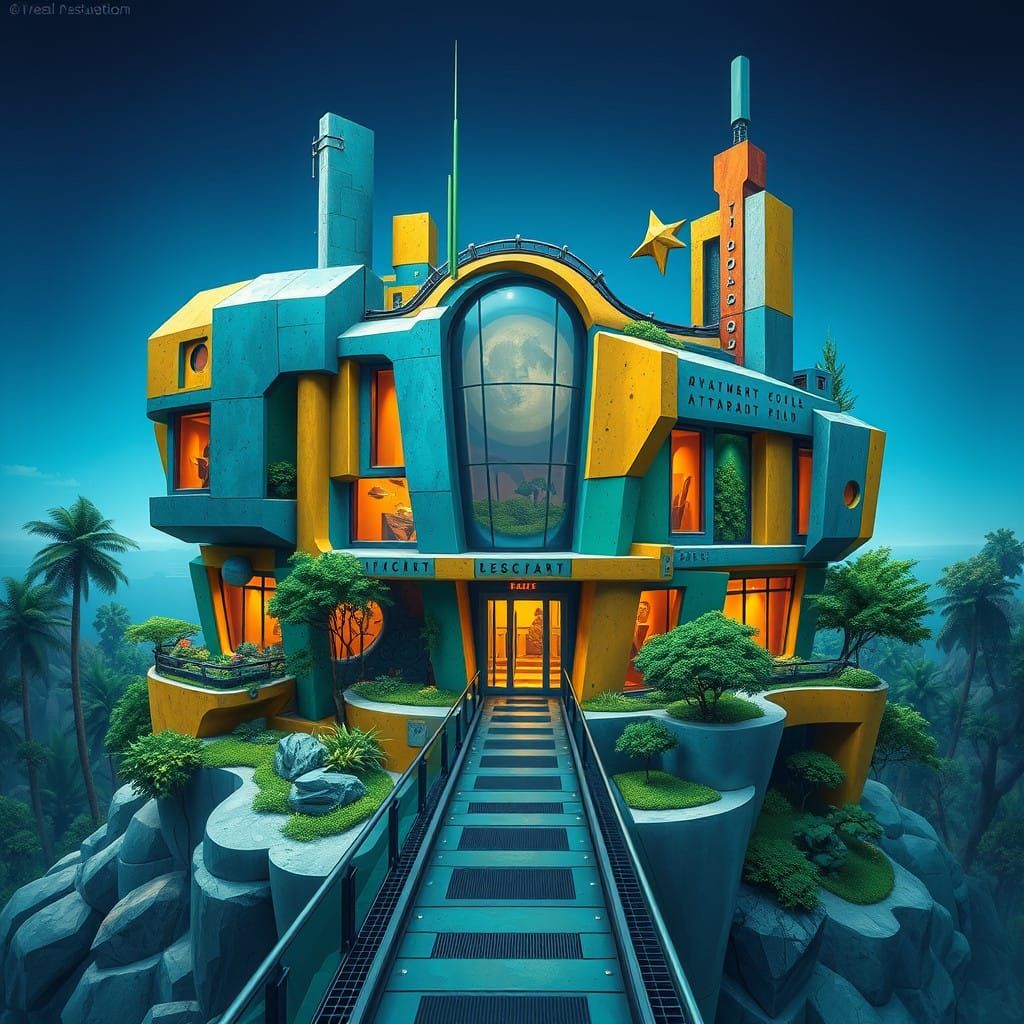 Cubist Futuristic Building with Vibrant Geometry