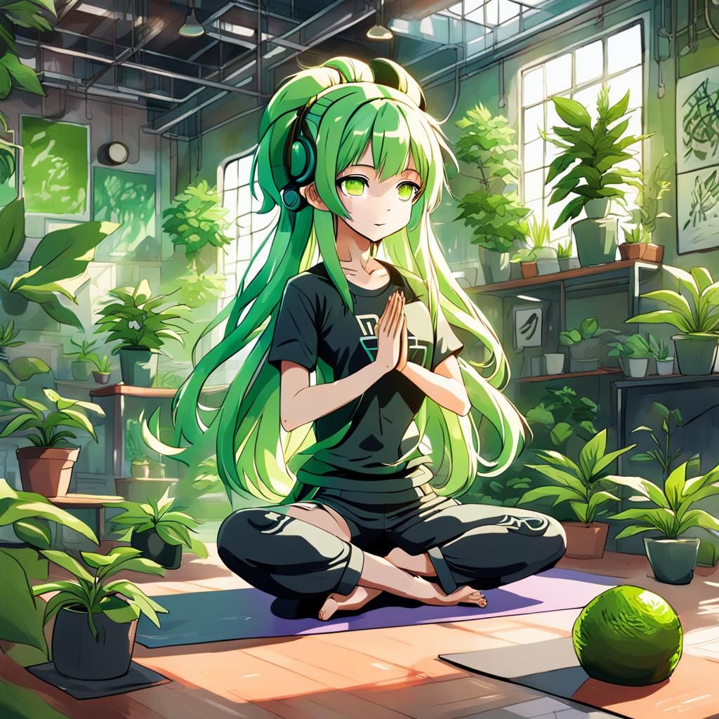 Anime Girl Doing Yoga in Urban Industrial Setting