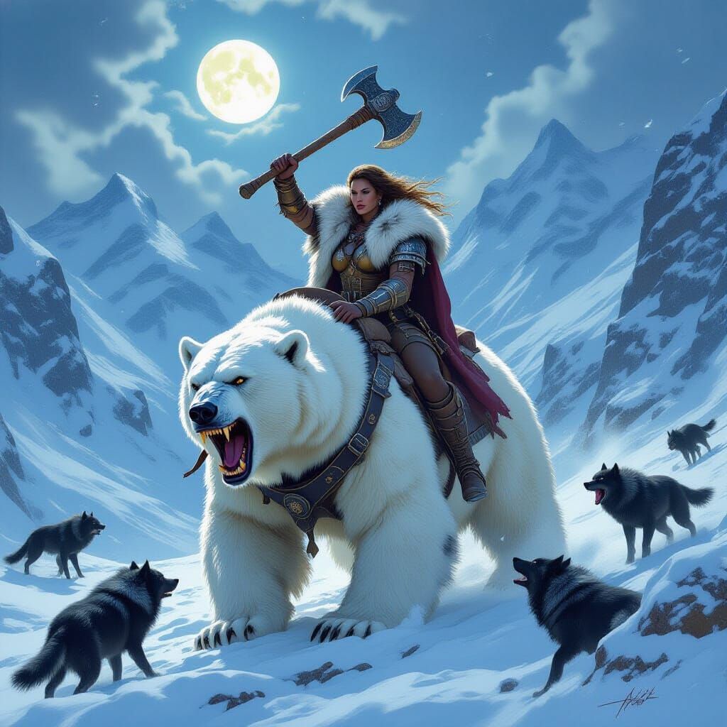 Armored Polar Bear Rider in Blizzard