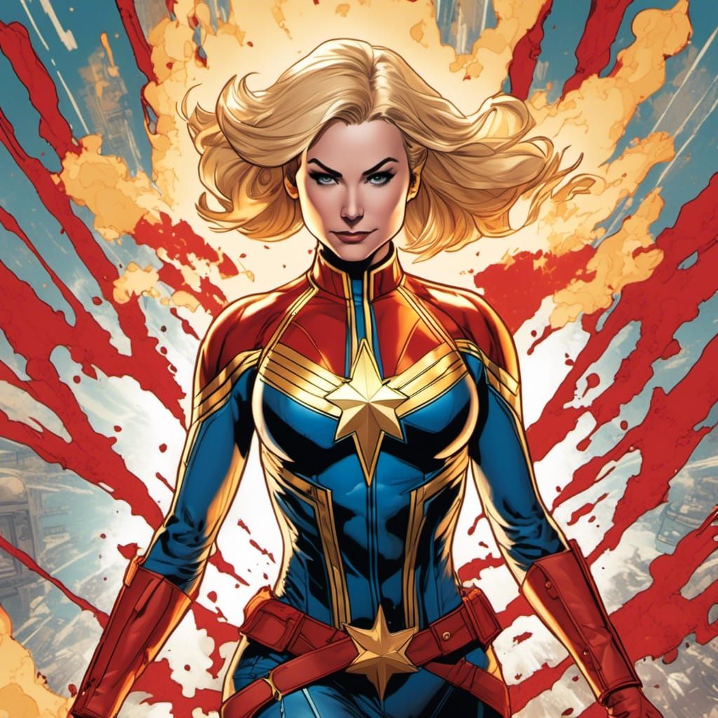 Steampunk Captain Marvel Portrait in Splatter Graffiti Style