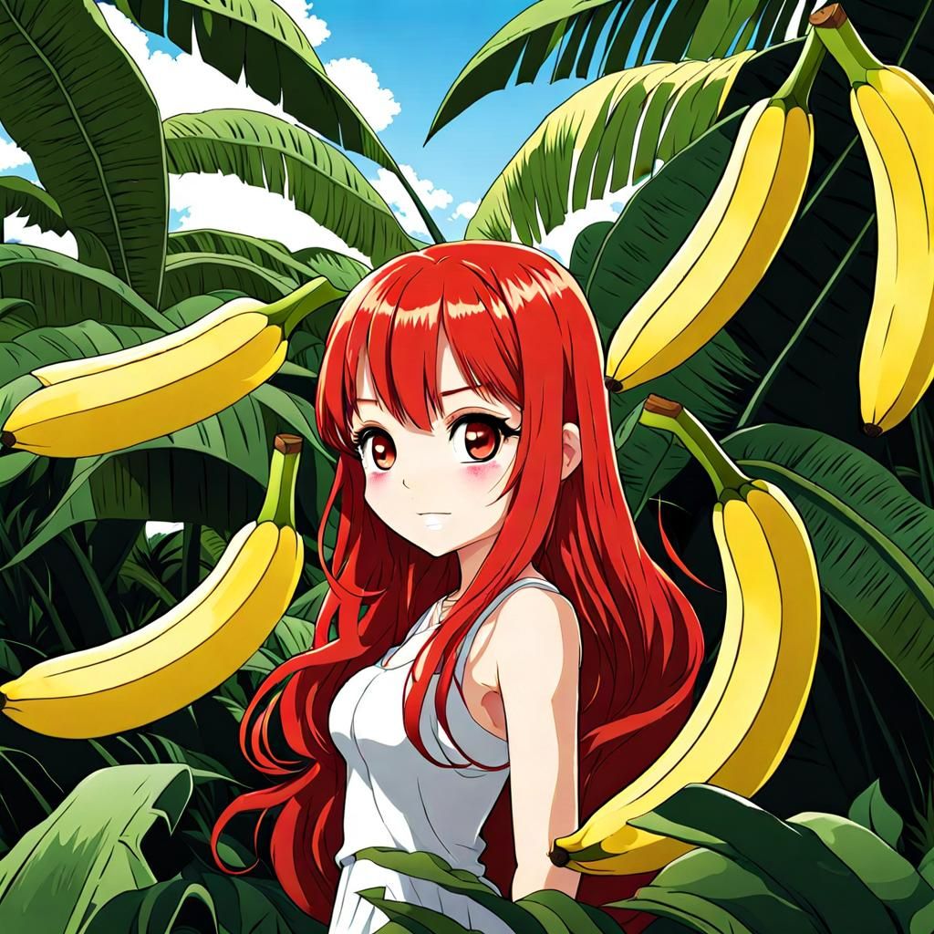 Chibi Anime Girl in Banana Grove