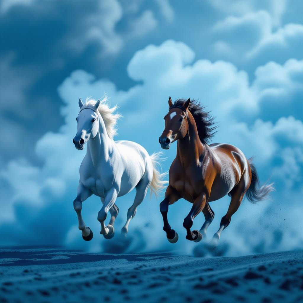 Horses Race Through Swirling Smoke