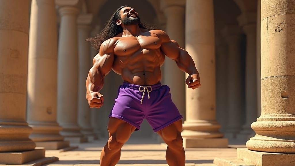 Giant Bodybuilder Lifts Column, Digital Art