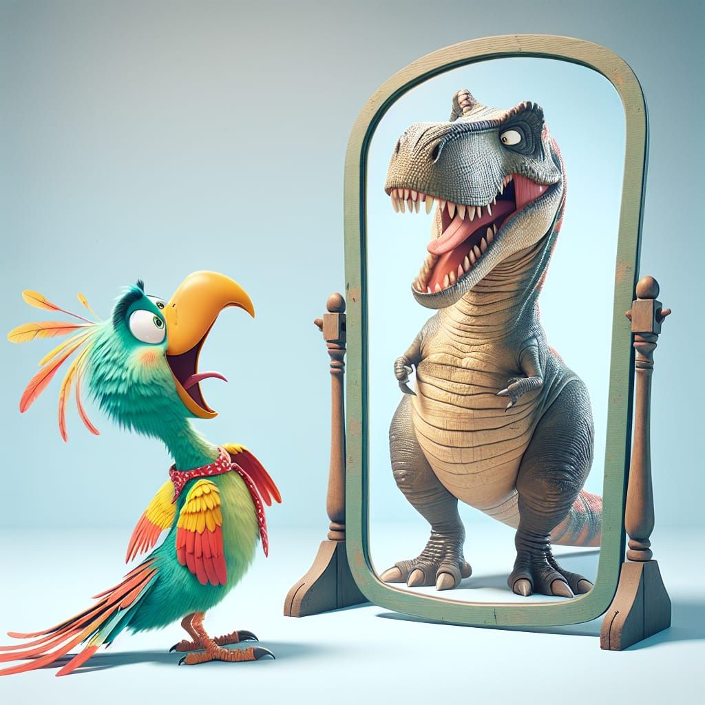 Birds and Dinosaurs in Comical Mirroring Antics