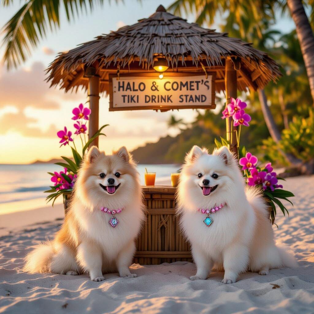 Pomeranians at Sunset Tiki Stand