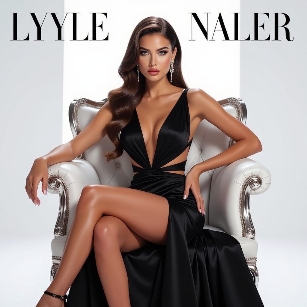 Elegant Woman in Black Haute Couture Gown