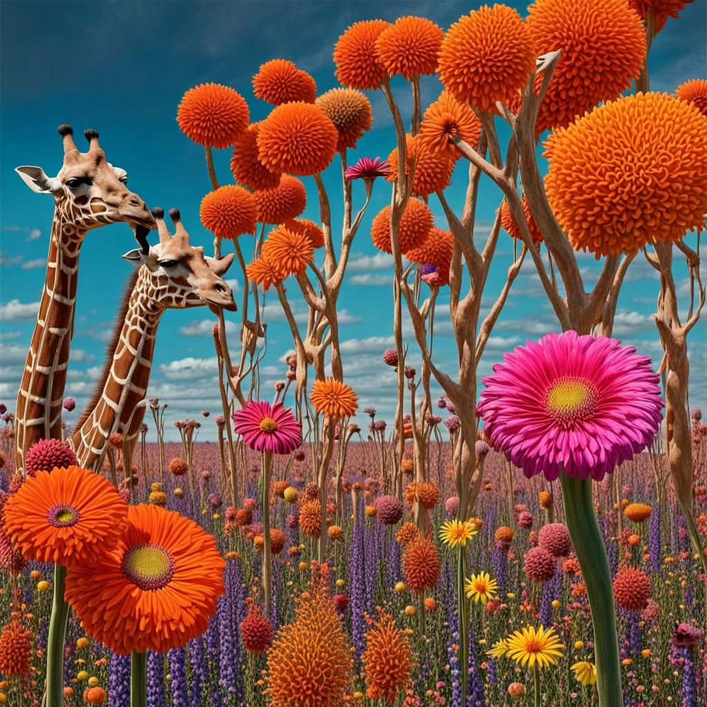 Surreal Field of Giant Flowers in Crazy Colors