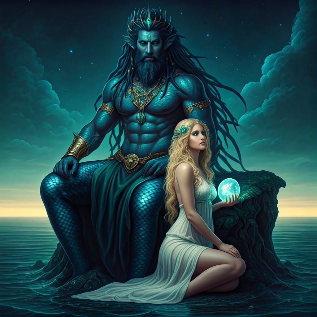 Sea King in Regal Splendor with Majestic Woman