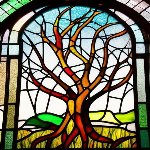 Stained Glass Window Of A Dead Tree