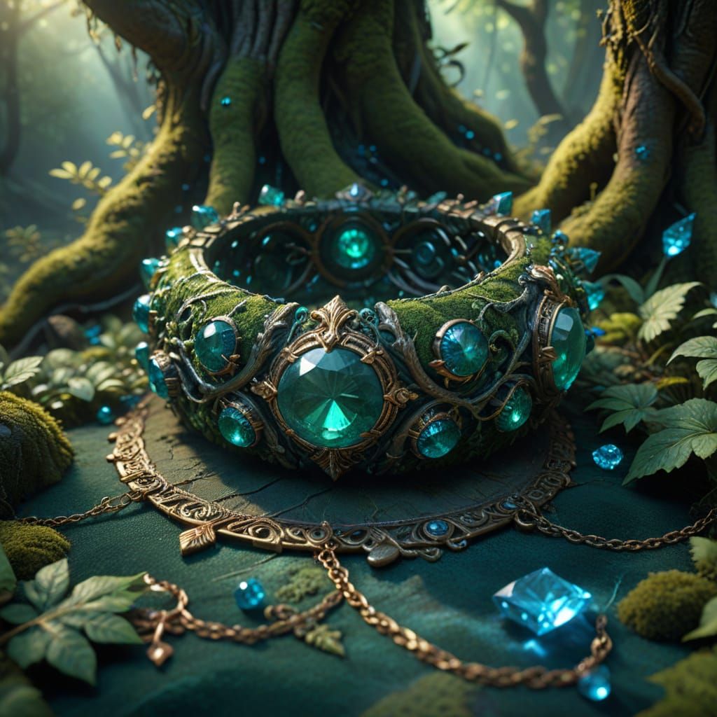 Ethereal Fantasy Jewelry on Velvet in Ancient Forest