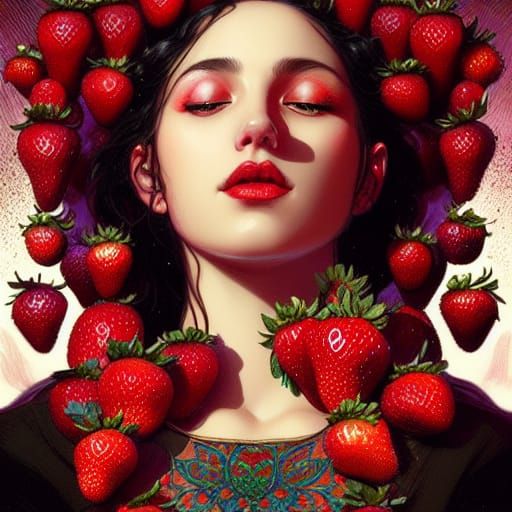 Strawberry Goddess with Crystals in Art Nouveau Style