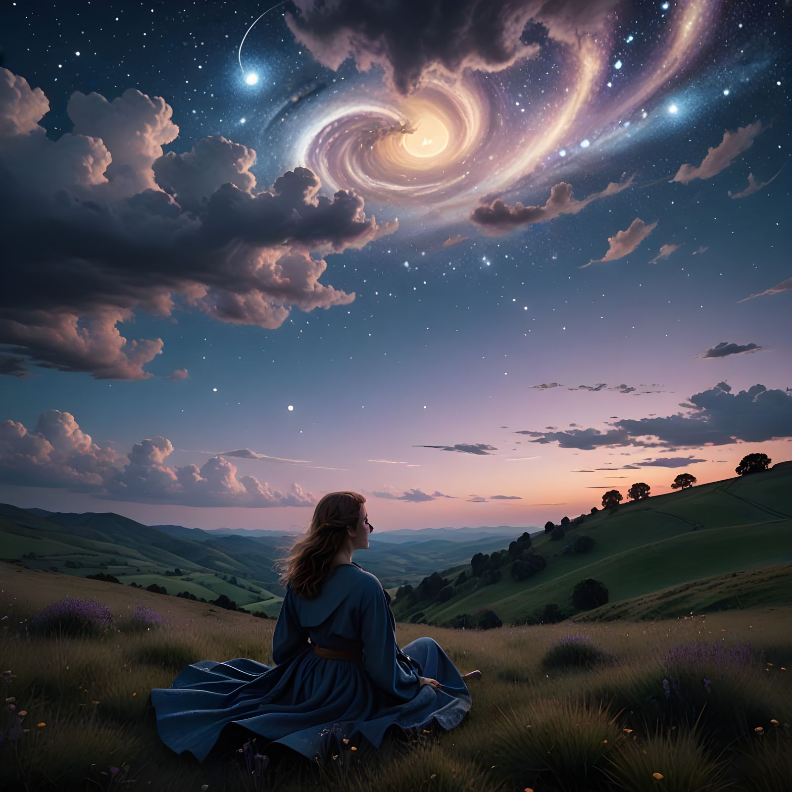 Cosmic Dreamscape Unfolds Under Starry Night Sky