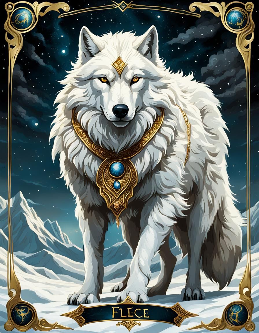 Tarot Card: Fleece, Giant Golden Wolf of Chaos