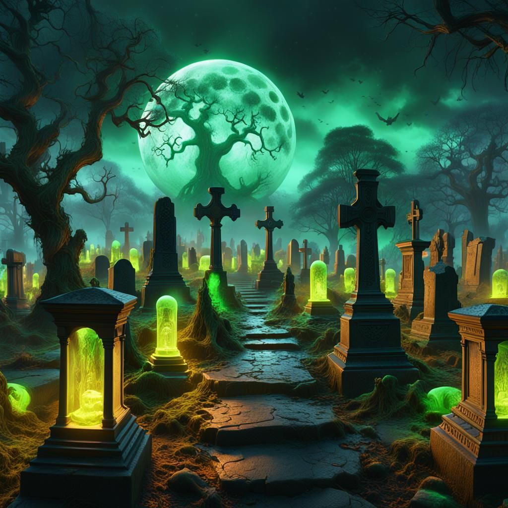 Eerie Mandelbulb Cemetery with Glowing Test Tubes