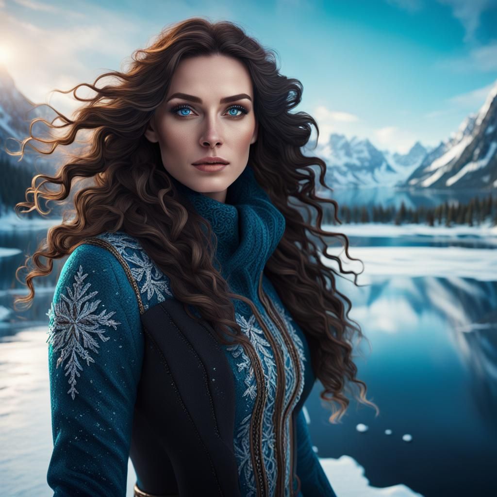 Woman Skating on Frozen Lake: Fantasy Concept Art