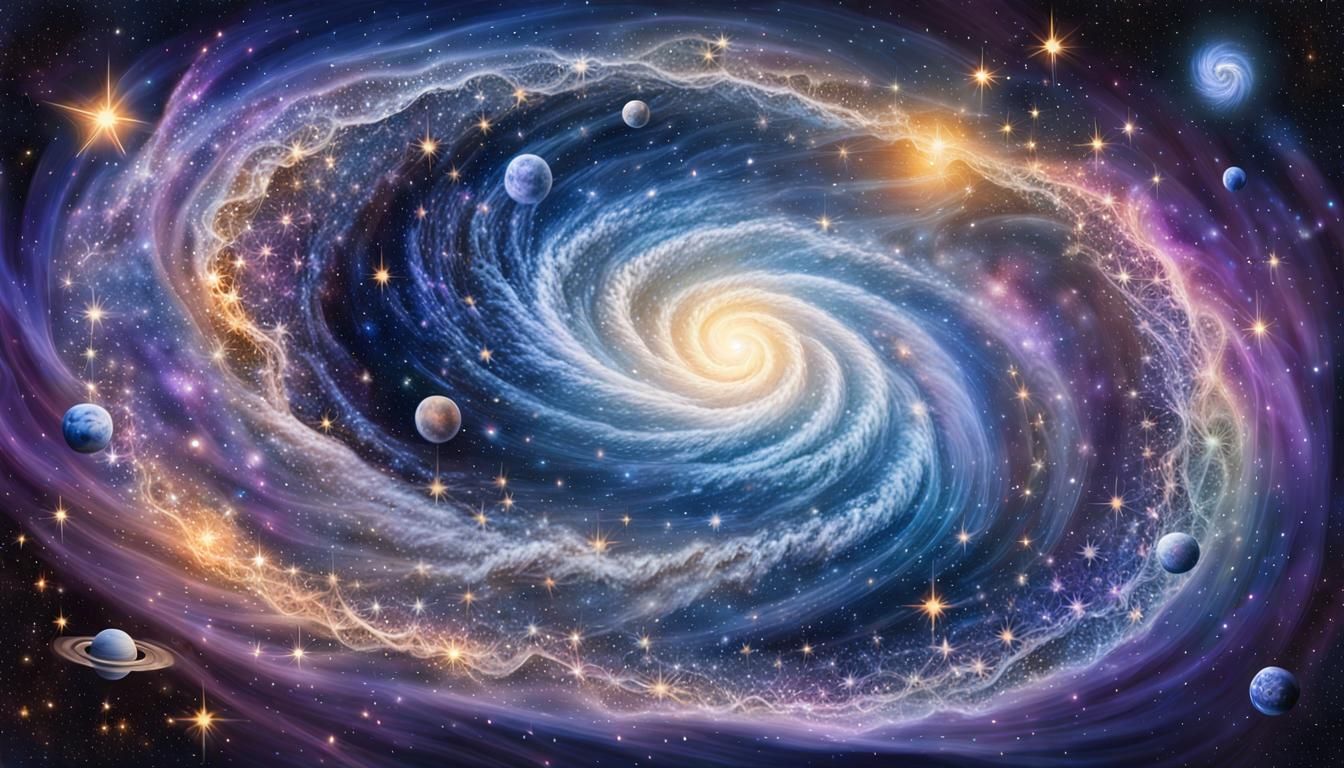 Swirling Galactic Star Portrait in Magic Realism