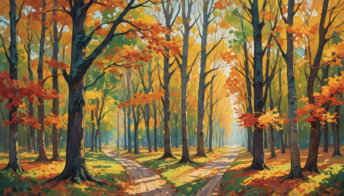 Impressionist Autumn Landscape with Golden Light