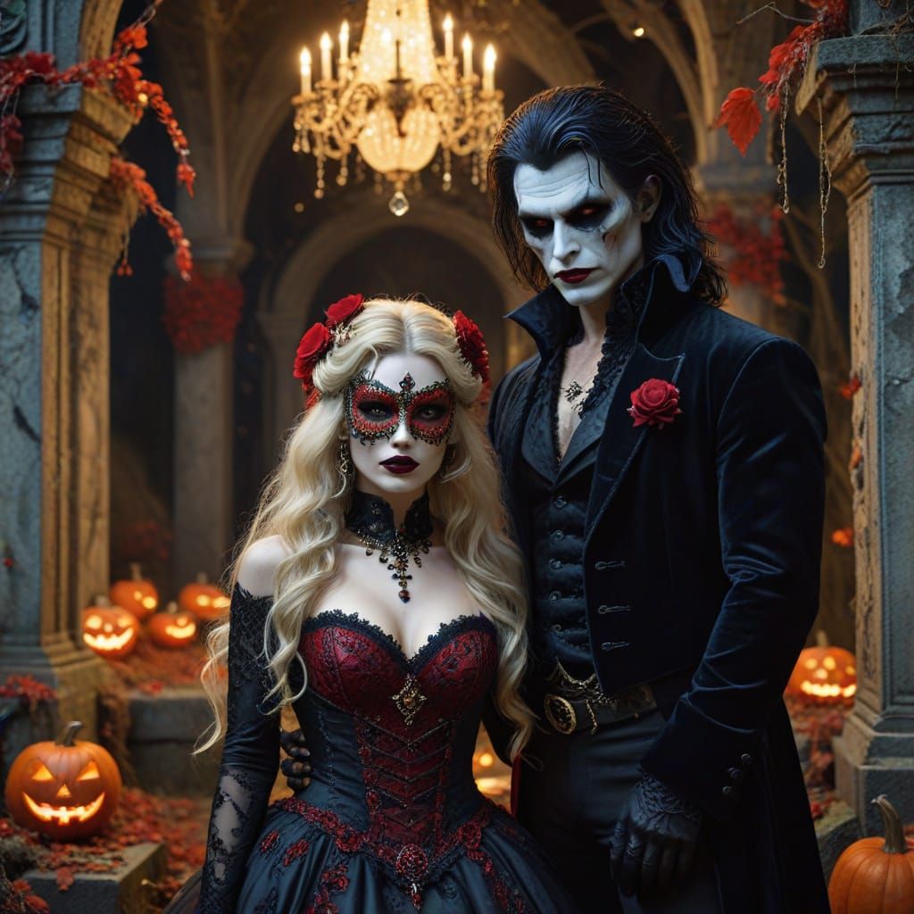 Vampire and Werewolf Masquerade in Haunted Graveyard