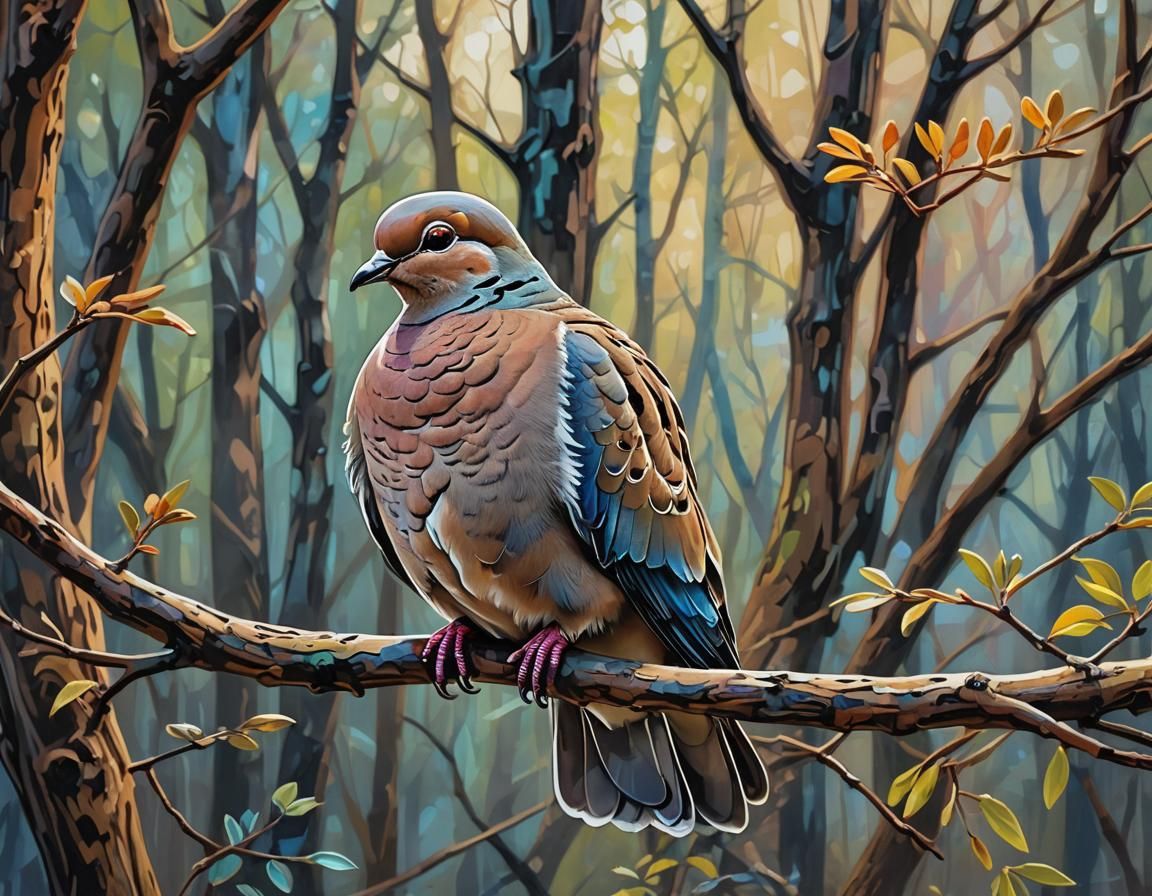 Street Art Mourning Dove with Iridescent Feathers