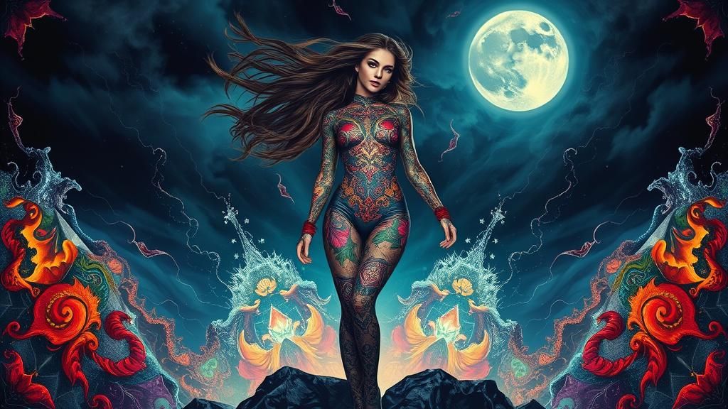 Gothic Punk Woman Conjures Storm in Surreal Dreamscape