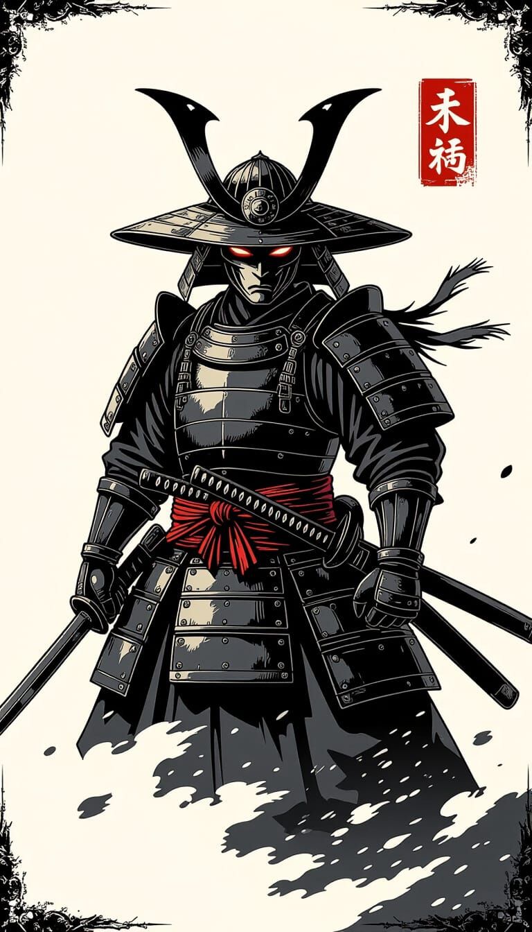 Samurai Logo Character in Black and White