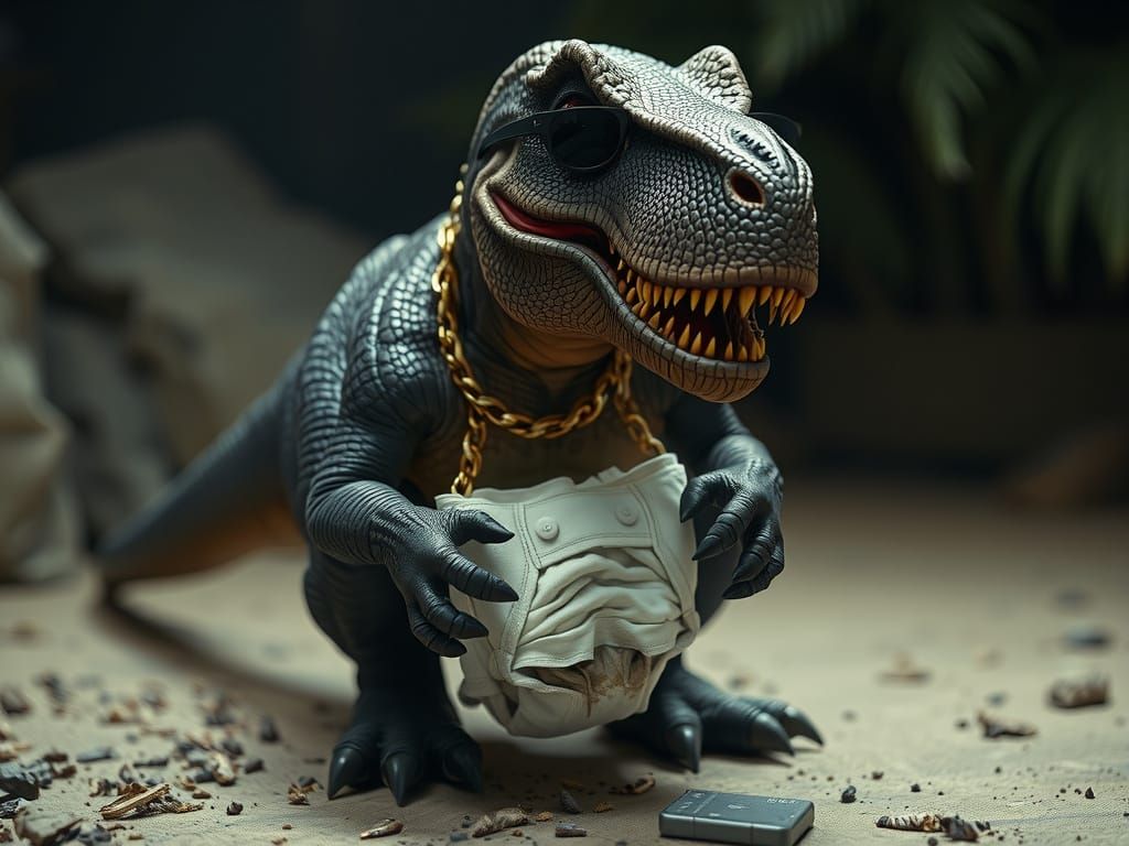 Menacing T-Rex Rapper Grasping Soiled Diaper