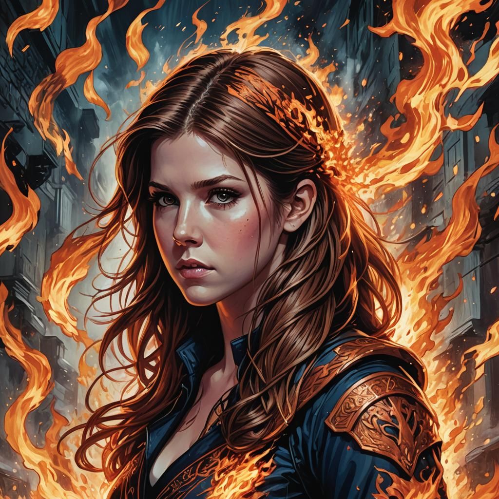 Fiery Portrait of a Fire Elemental Woman