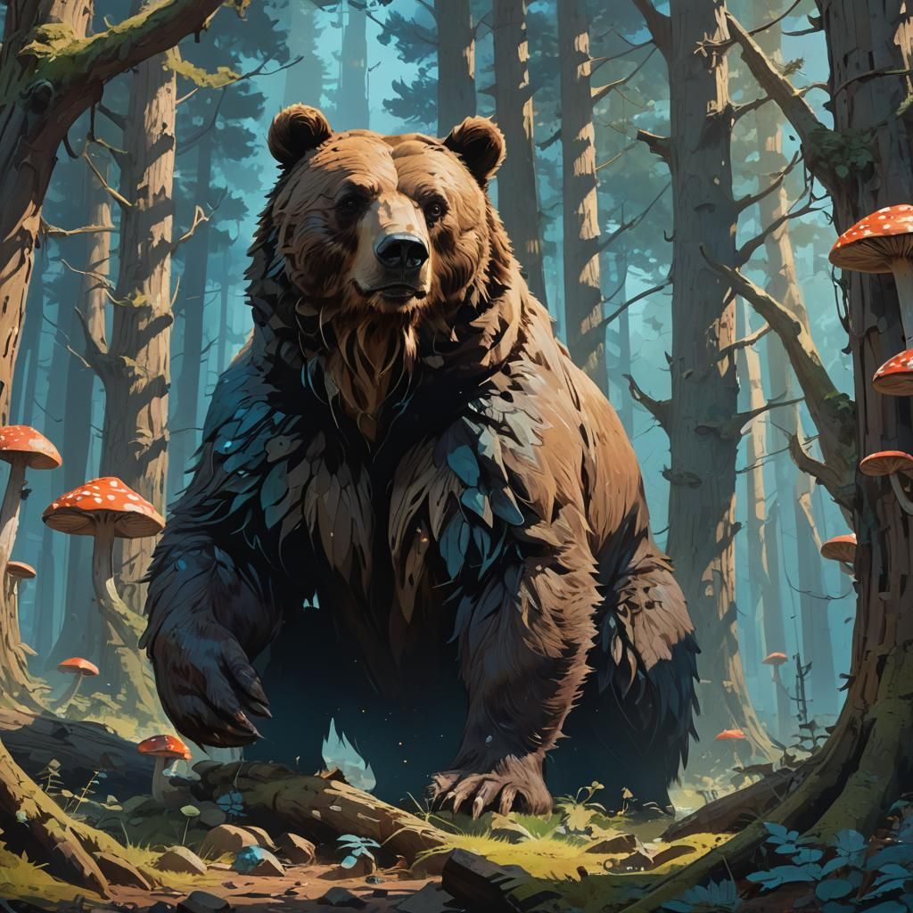 Grizzly Bear in Mystical Forest Concept Art