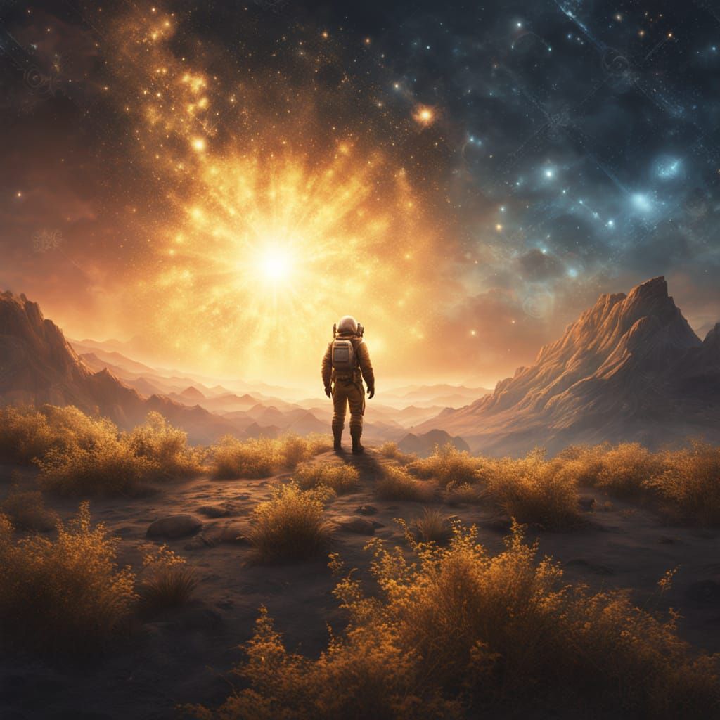 Surreal Space Explorer Embraced by Mystical Nebula