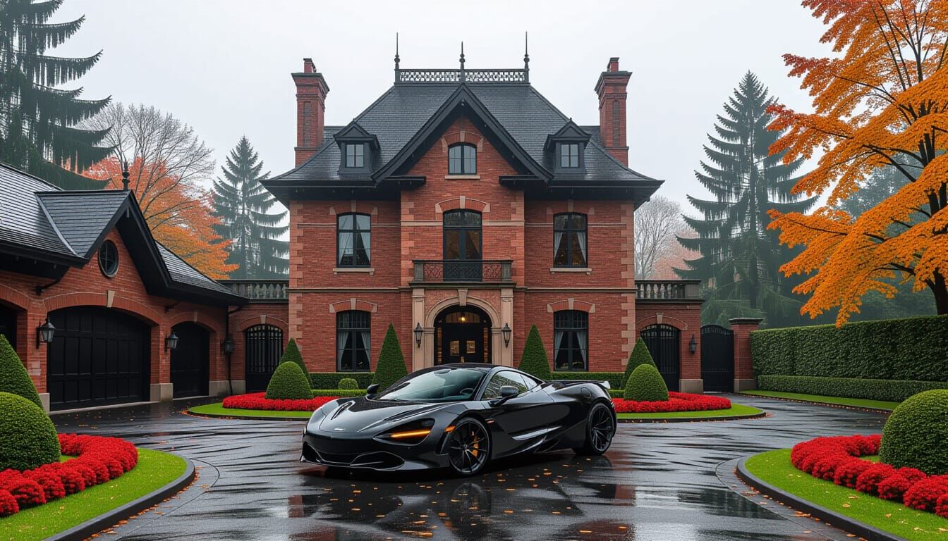 Victorian Chateau with McLaren in Misty Autumn