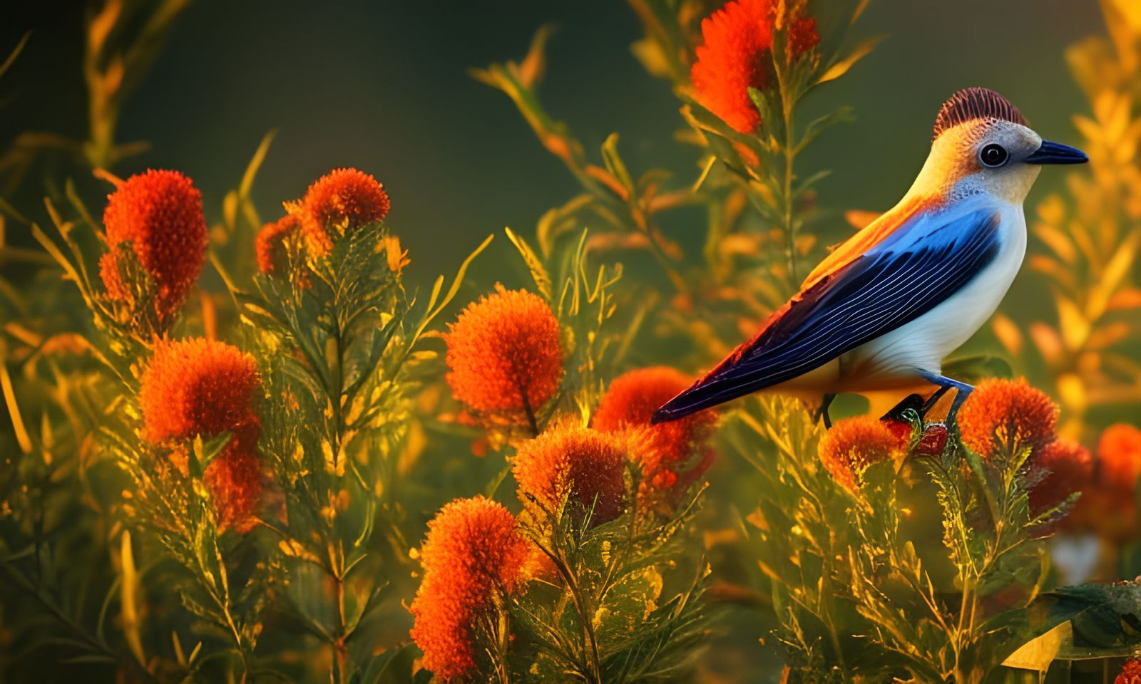 Ornate Bird at Sunrise in Forest
