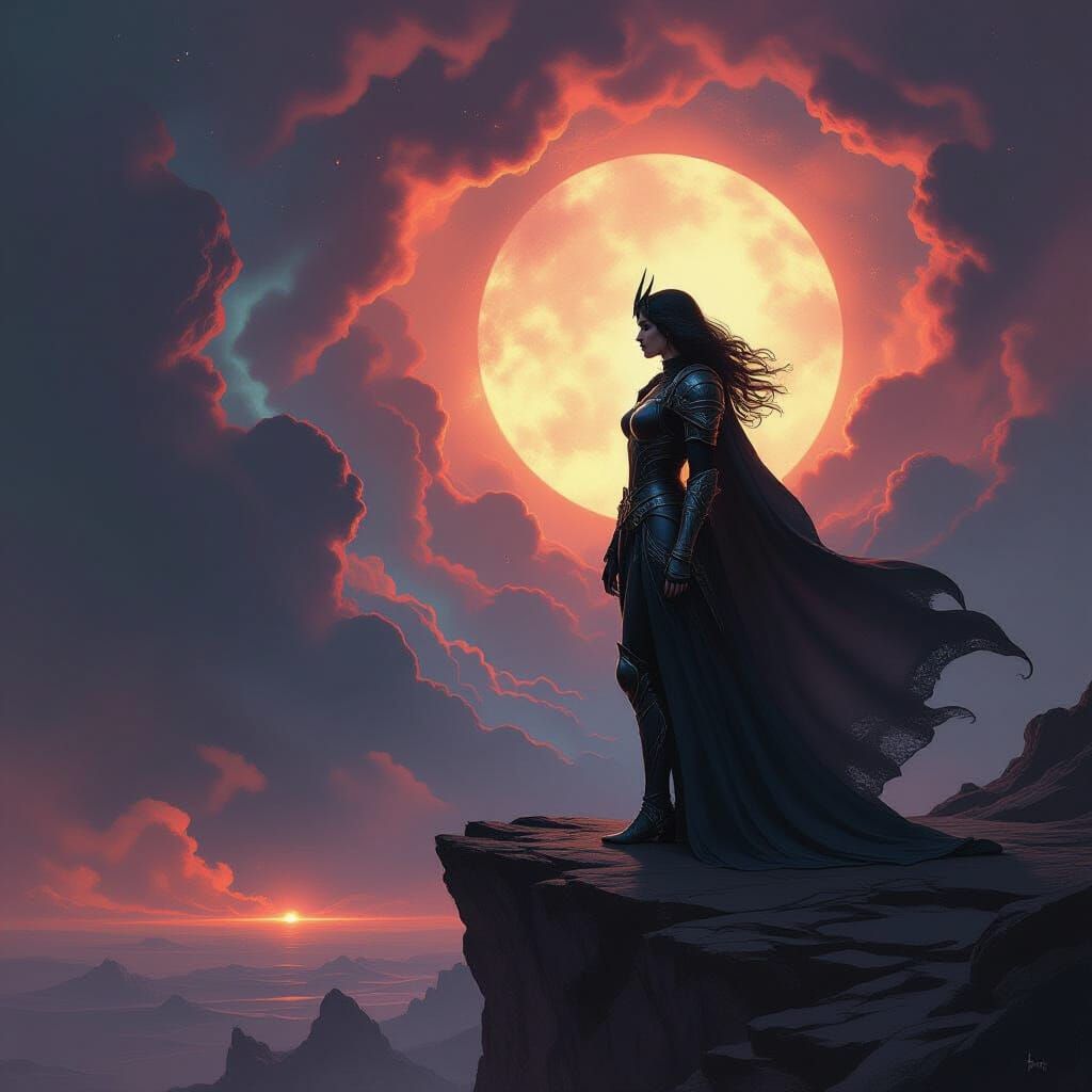 Valkyrie on Dying Star in Dark Fantasy Style