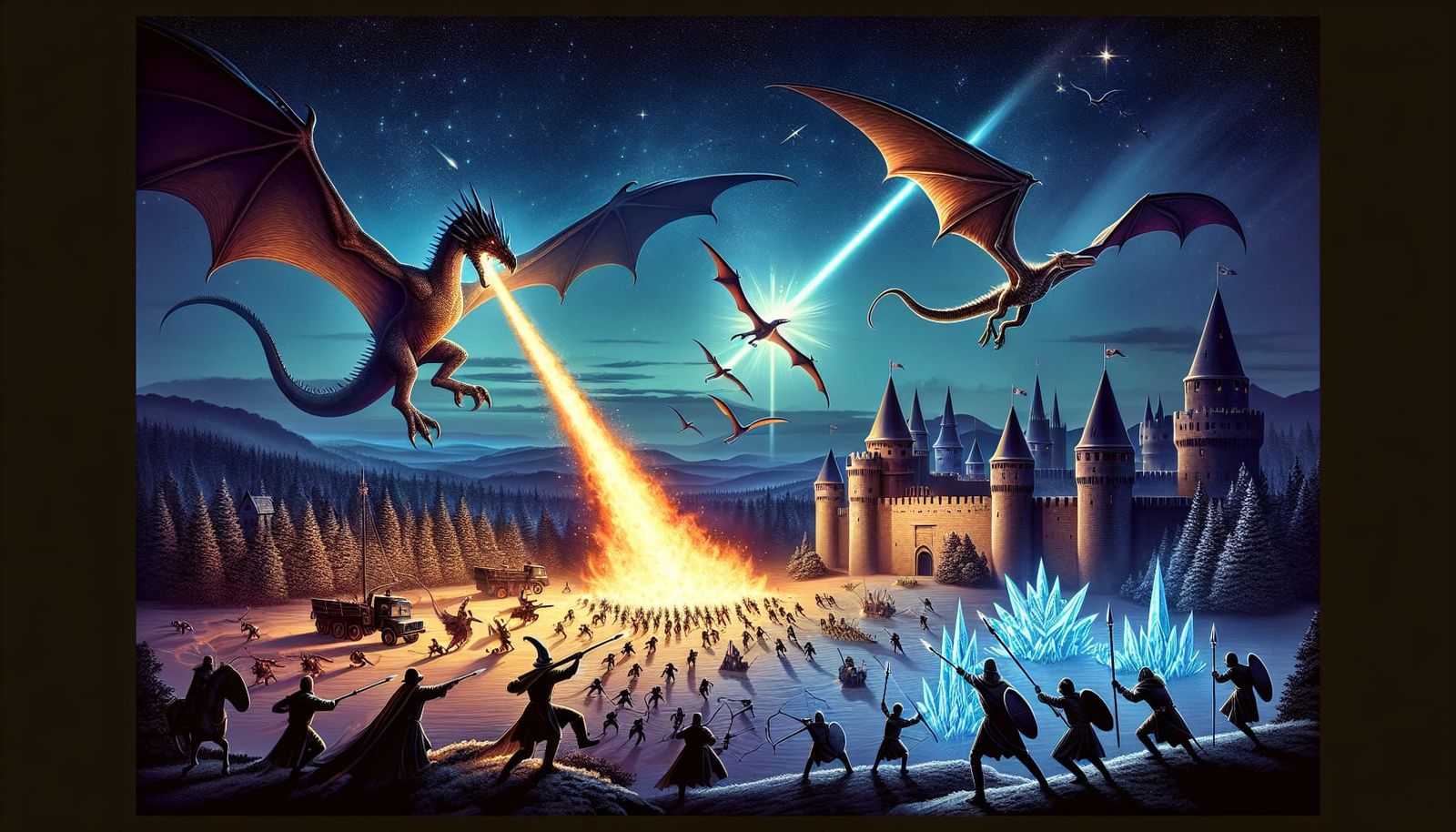 Epic Dragon Battle at Twilight: Medieval Fortress Under Fire