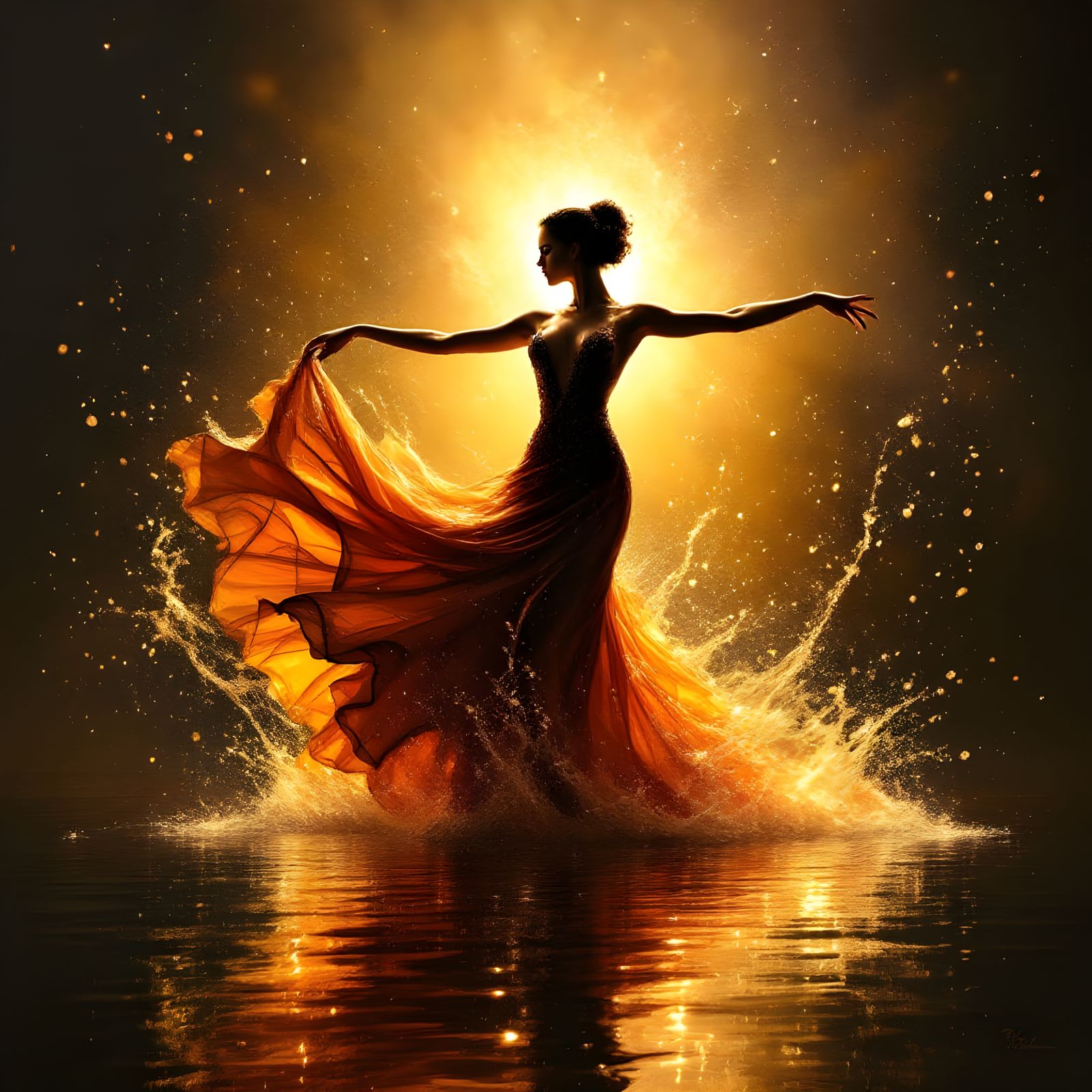 Fauvist Spanish Dancer on Reflecting Water