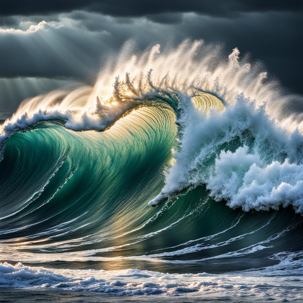 Sunlit Wave in Hyperrealistic Style