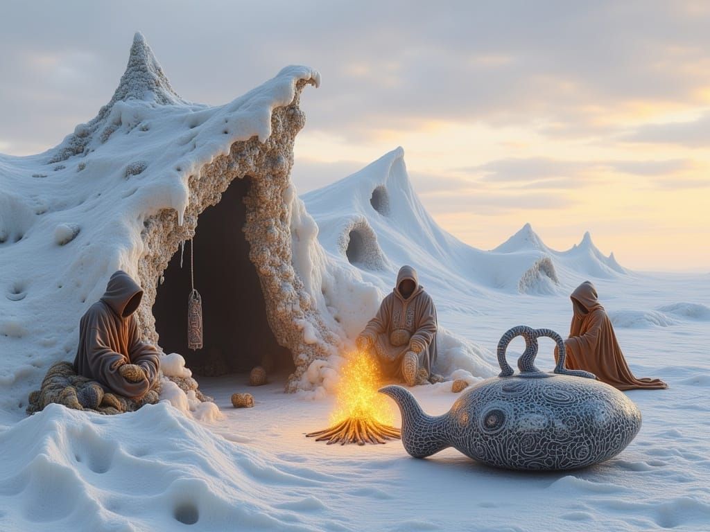 Ethereal Nomad Camp in Surreal Snowscape