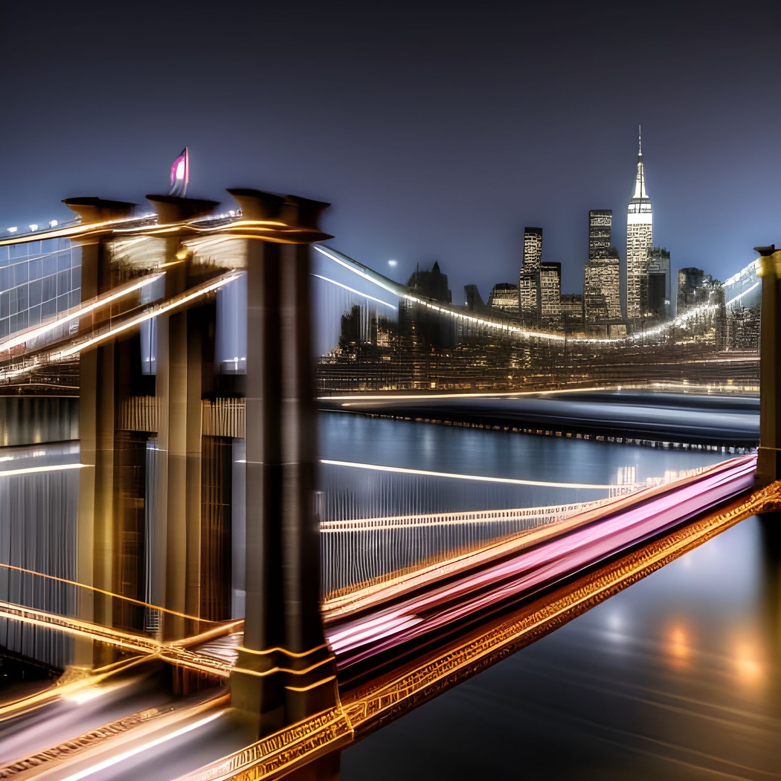 Brooklyn Bridge at Night in Photorealistic Style