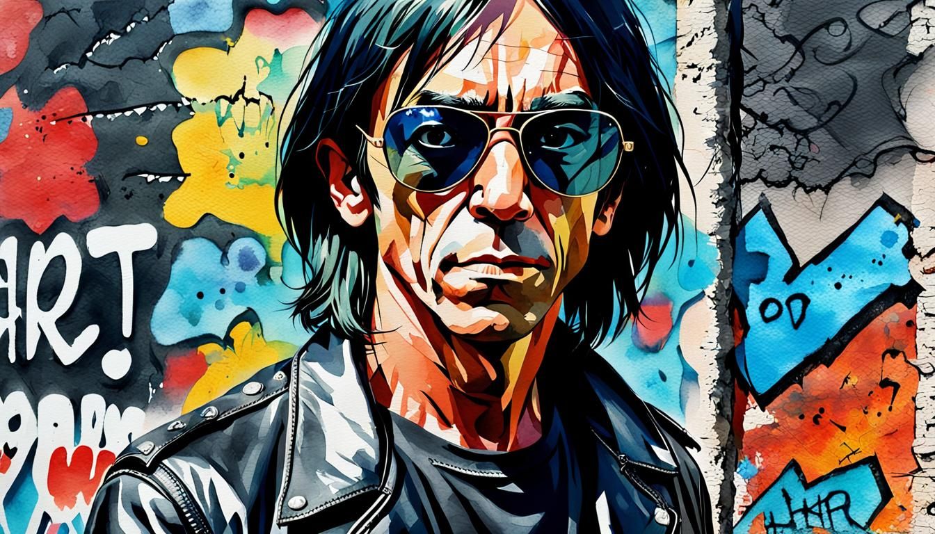 Iggy Pop Portrait with Berlin Wall in Pop Art