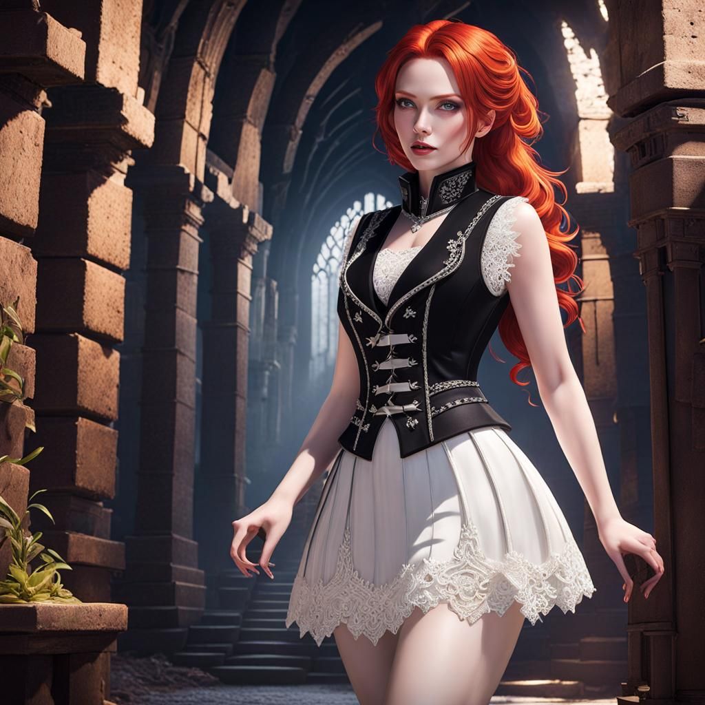 Gothic Woman in Dungeon: Detailed Fantasy Concept Art