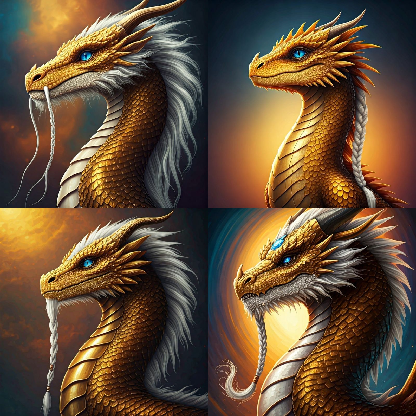 Golden Dragon with Blue Eyes in Hyperrealistic Style