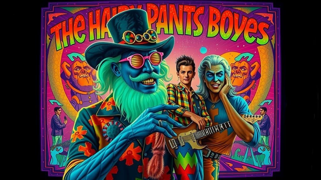 Surreal Rockabilly Boys in Cosmic Storm, Cosmic Rainbow Art