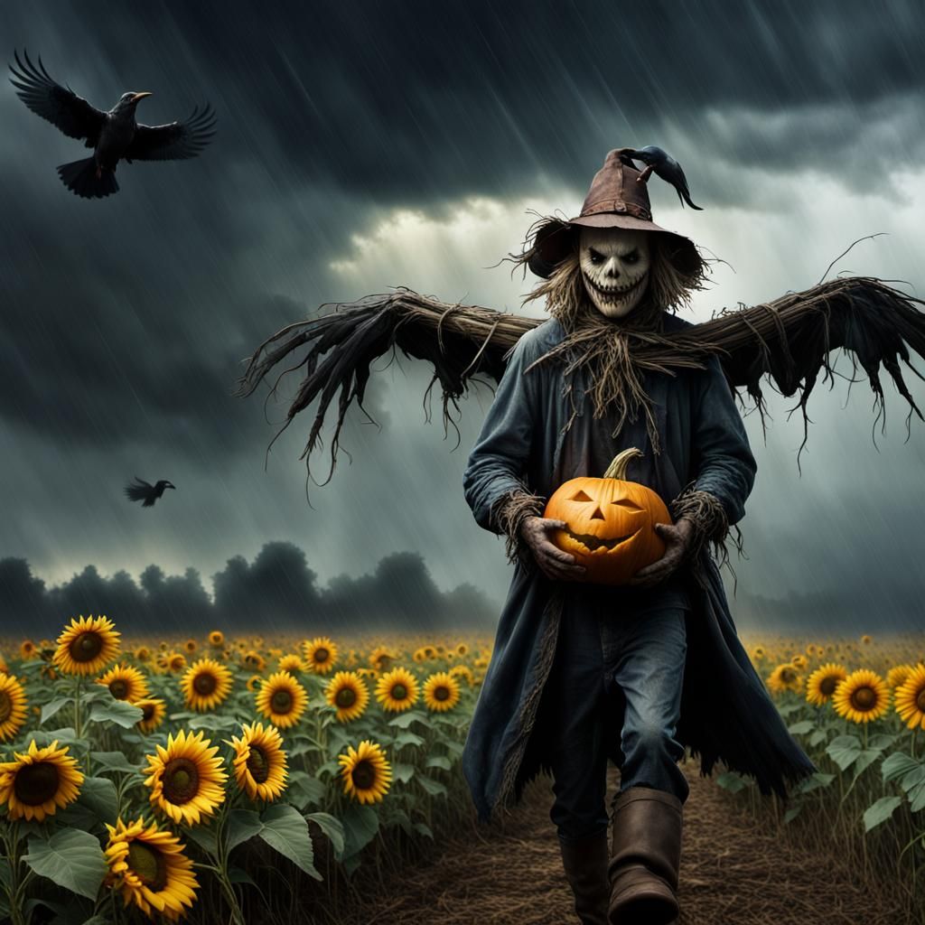 Scary Scarecrow in Thunderstorm: Digital Matte Painting