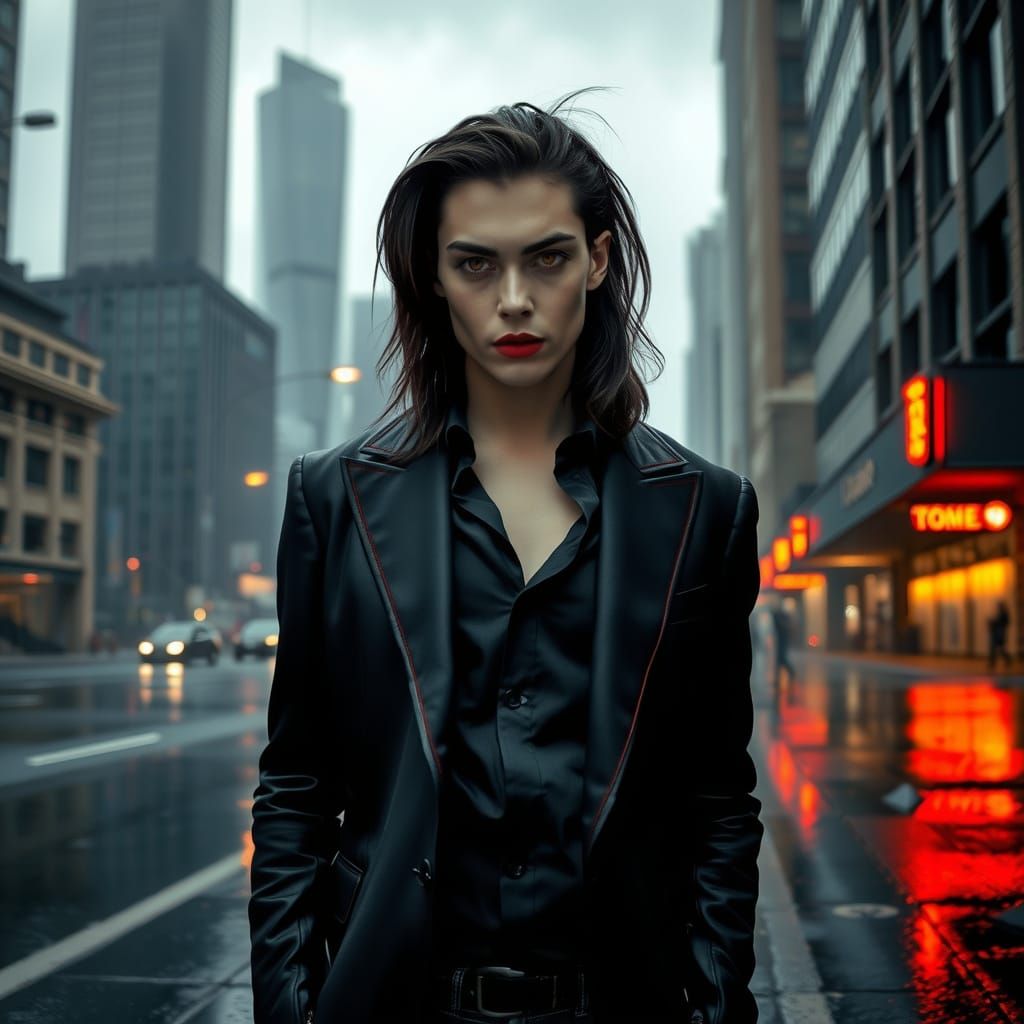 Ethereal Vampire Portrait in Urban Gothic Atmosphere