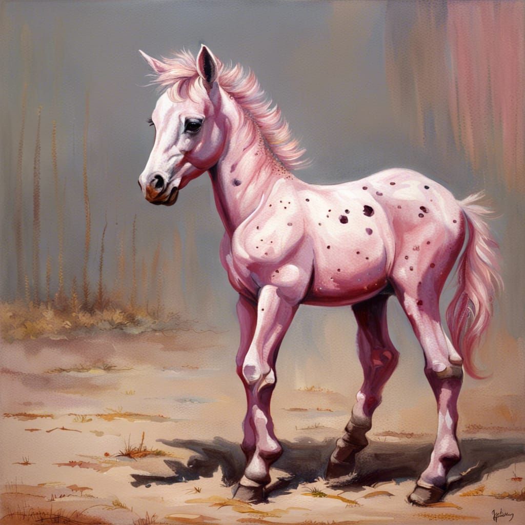 Pink Spotted Unicorn Foal Oil Painting