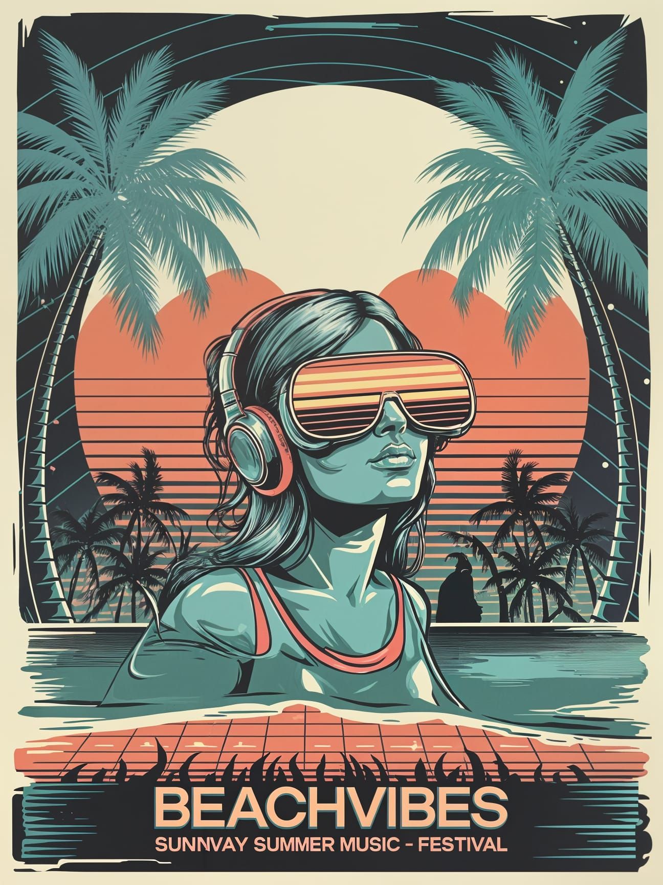 Synthwave Pop Art Poster for Beach Music Festival