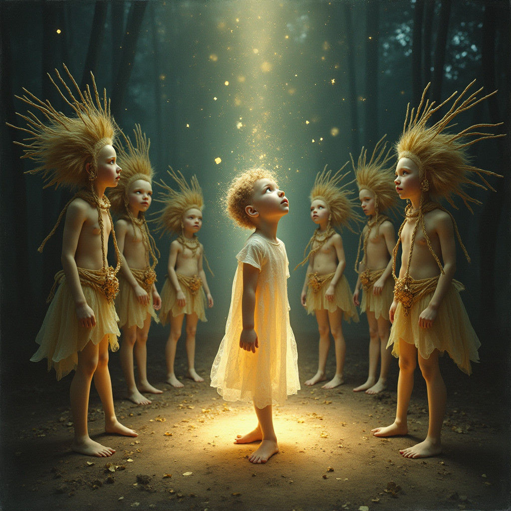 Child Surrounded by Archetypes in Dreamlike Style