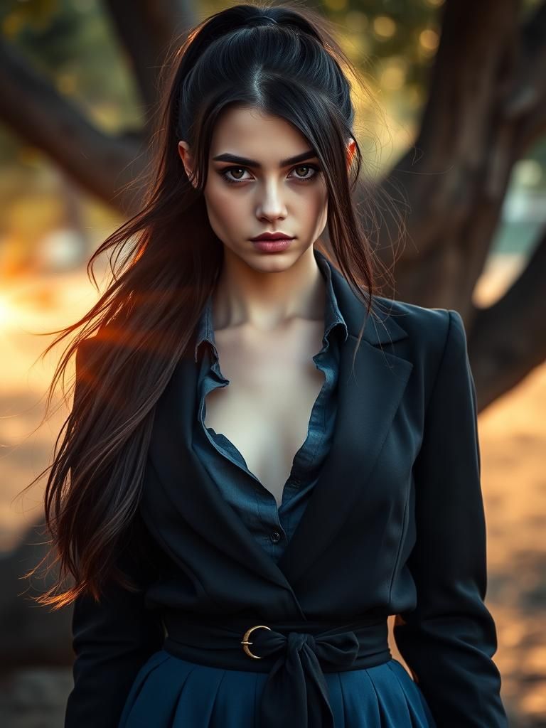 Mystical Woman in School Uniform: Cinematic Portrait